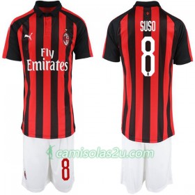Camisolas de Futebol AC Milan Suso 8 Criança Equipamento Principal 2018/19 Manga Curta